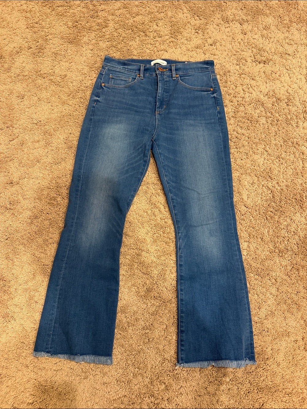 LOFT Medium Blue Flare Jeans with Frayed Hem